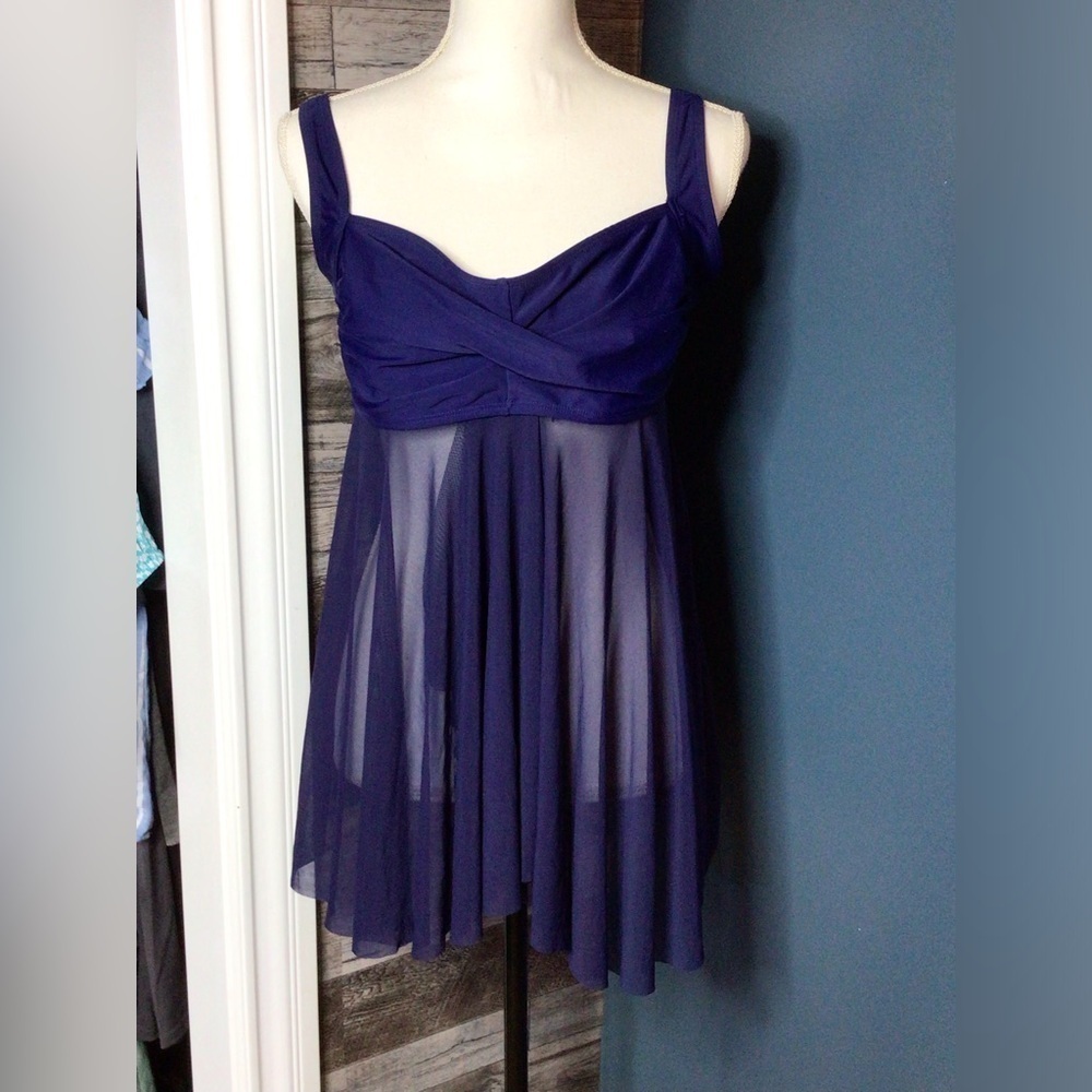 Amazon Elegant Blue Sheer Swim top XL.  (0159)